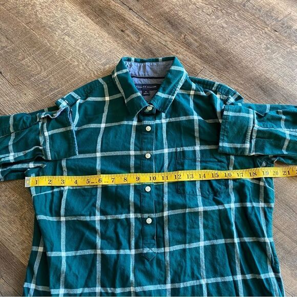 Tommy Hilfiger Shirt Plaid Popover Half Button Down Top Green - Picture 10 of 13